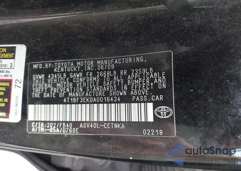 2010 Toyota Camry from USA, damaged, VIN 4T1BF3EK0AU016434